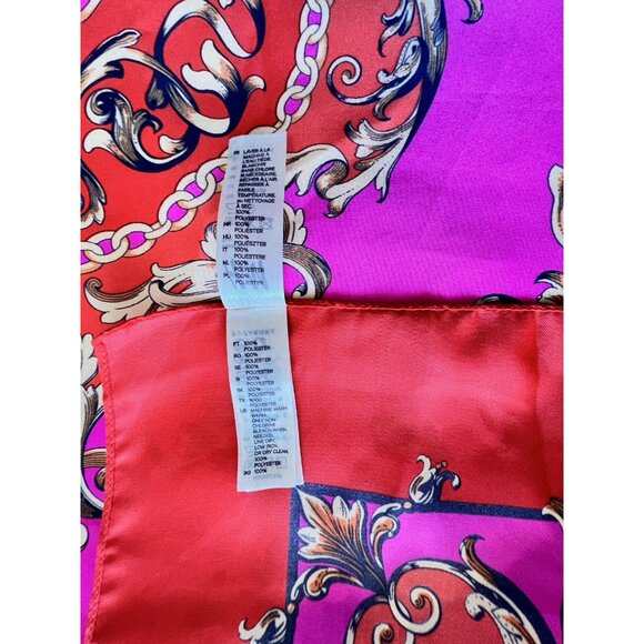 H & M Scarf Made In Italy Pink Orange Gold Medallion Scroll 34" x 34" Colorful - Picture 5 of 11